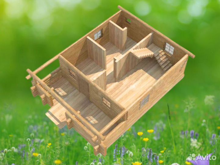 Сруб дома из бревна ручной рубки Не Бруса 8x6