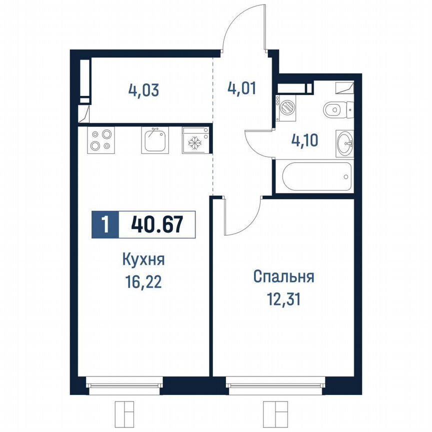 1-к. квартира, 40,7 м², 10/18 эт.