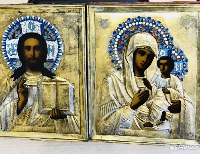 Венчальная свадебная пара, с эмалевыми венцами, по