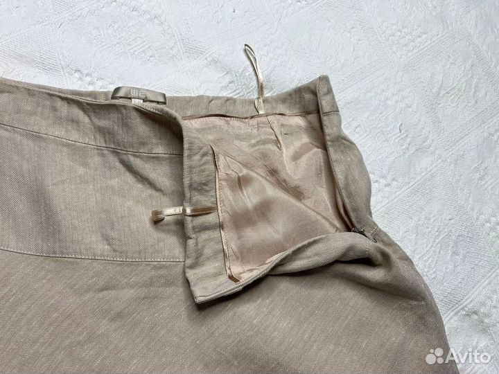 Бежевая юбка лен р.48