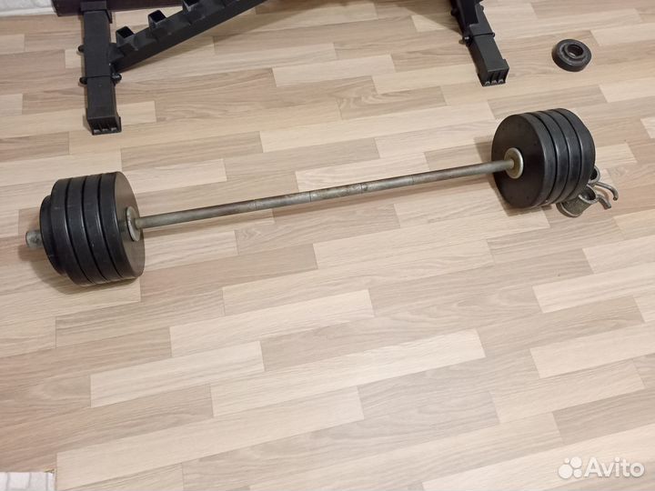 Штанга - гриф блины прорезиненные,45 кг