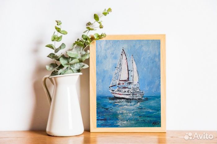 Картина парусник Морской пейзаж Этюд мастихином
