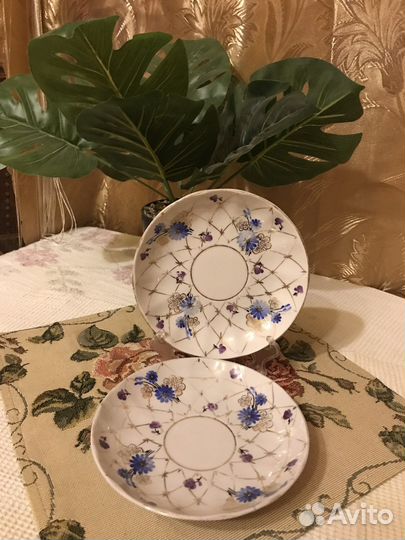 Блюдце лфз Золотая сетка, васильки