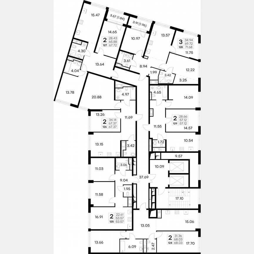 2-к. квартира, 67,6 м², 3/19 эт.