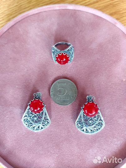 Серьги и кольцо из СССР скань мельхиор