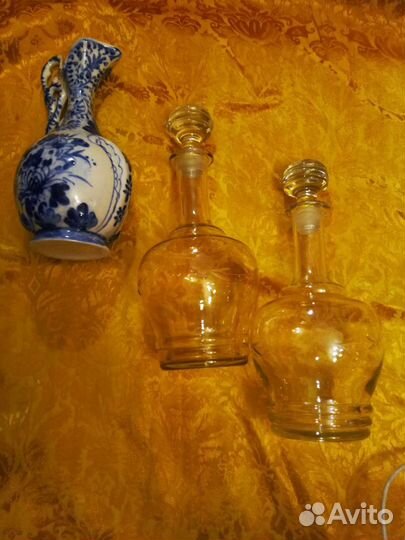 Фарфоровый кувшин, 2 графина тонкое стекло СССР
