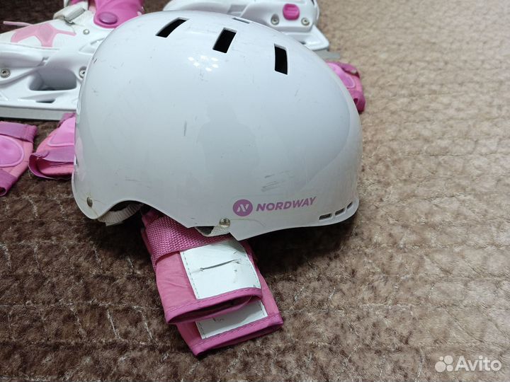 Коньки раздвижные 33-36 с комплектом защиты