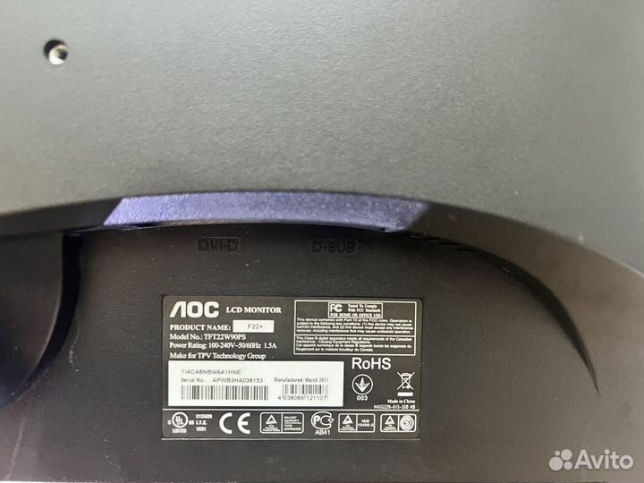 Монитор 21.5 AOC TFT22W90PS / 19201080 / 75гЦ