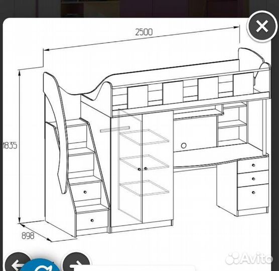 Кровать чердак со столом и шкафом