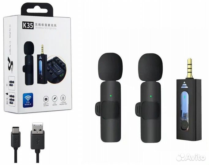 Петличные микрофоны беспроводные 3.5mm AUX 2 шт