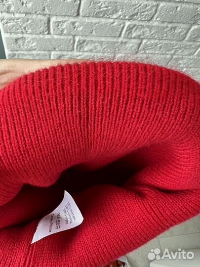 Шапка женская из ангоры и шерсть красная