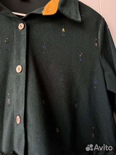 Женское вельветовое платье изумрудного цвета, S