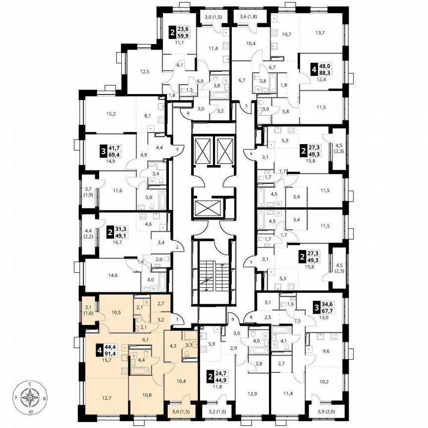 3-к. квартира, 91,4 м², 15/25 эт.