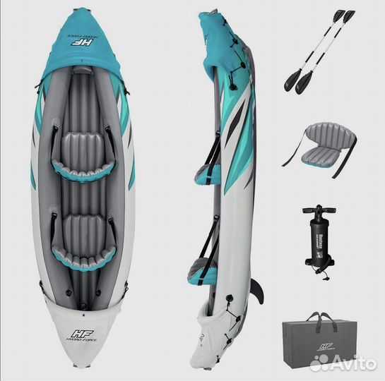 Надувная лодка, каяк новый в коробке весла, насос