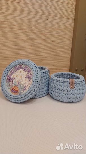 Вязаные корзинки ручной работы