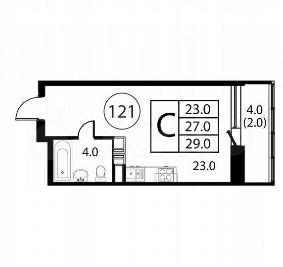 Квартира-студия, 29 м², 3/12 эт.