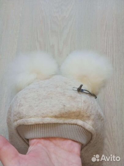 Huttelihut зимний шлем 4-6 лет с натур.пумпонами