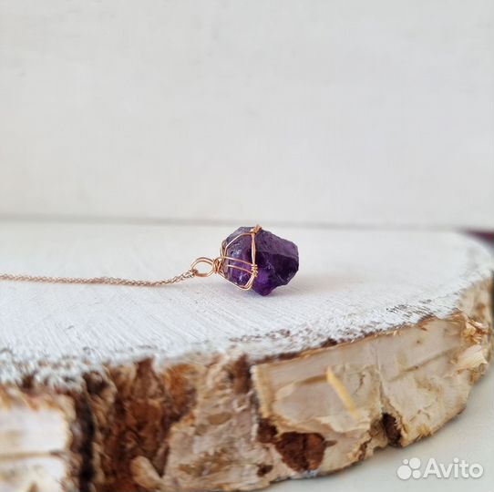 Аметист кулон с необработанным натуральным камнем