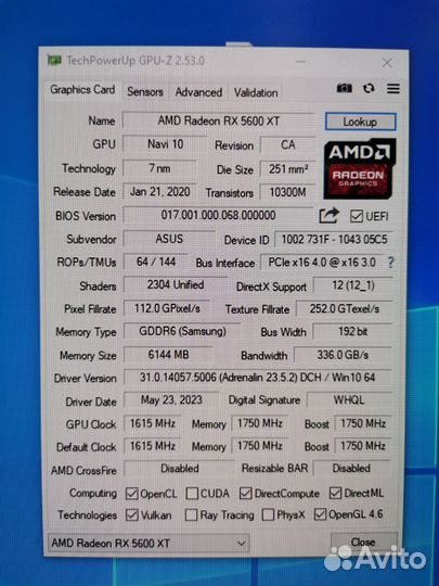 Видеокарту AMD radeon RX 5600 XT