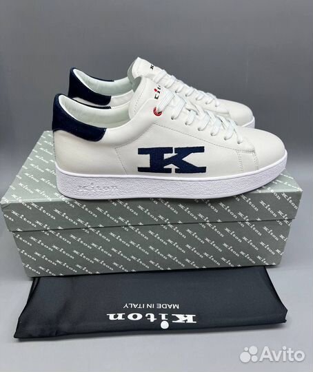 Кеды Kiton белые синим мужские кожаные