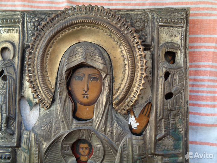 Икона Знамение Пресвятой Богородицы; оклад латунь