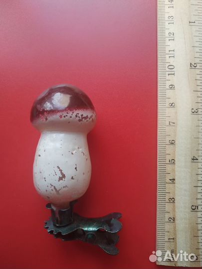 Елочная игрушка белый гриб на прищепке, СССР