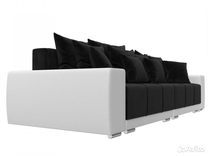 Диван прямой Лига-028, велюр, черный, белый