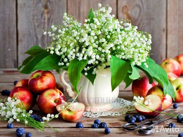 Картина по номерам 40x50 Ландыши, яблоки и черника