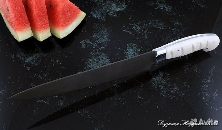 Кухонный нож № 14 сталь Х12мф рукоять акрил белый