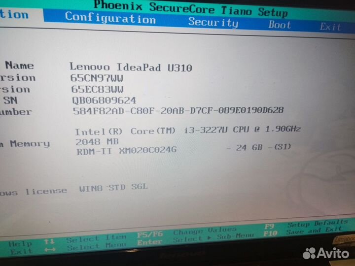 Ноутбук Lenovo u310, i3-3227u, 2gb