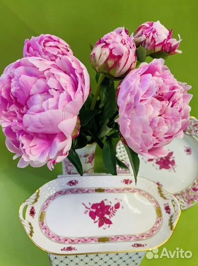 Поднос с ушками 23х12см Аппони розовый букет