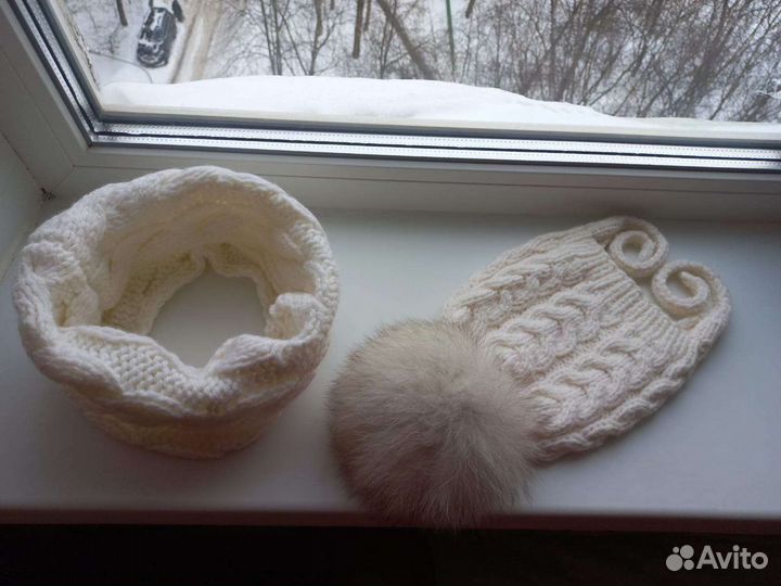 Вязаная шапка с помпоном, снуд, шарф