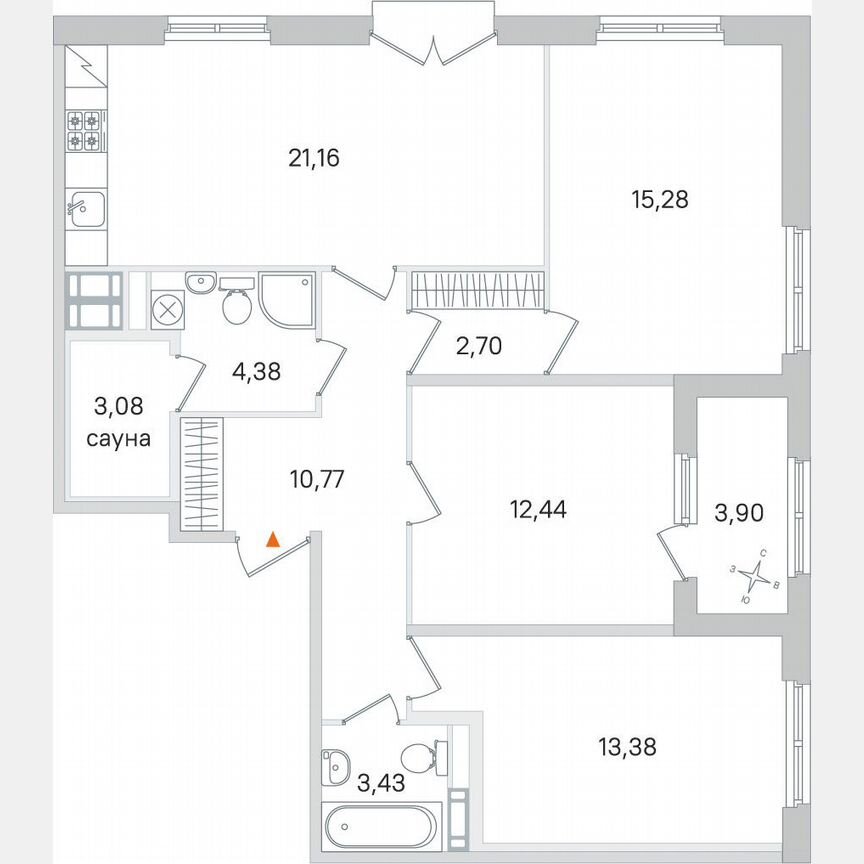 3-к. квартира, 88,6 м², 2/4 эт.