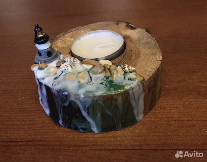 Подсвечник дерево.Эпоксидная смола. Подарок. Свеча