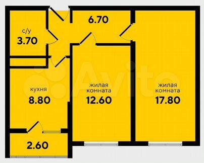 2-к. квартира, 55,1 м², 7/9 эт.