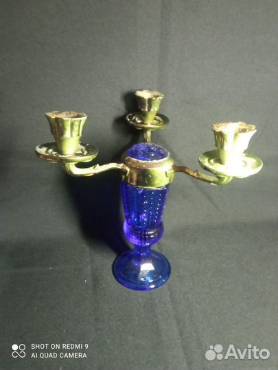 Винтаж. Подсвечник цветное стекло/металл СССР