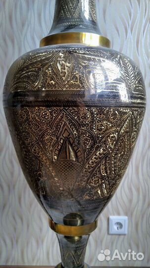 Ваза напольная большая из латуни с росписью