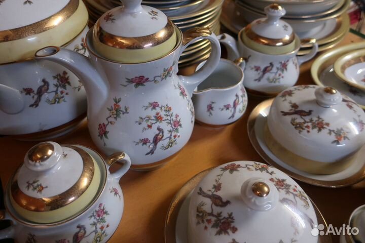 Столовый, чайный сервиз на 6 персон ГДР - Павлины