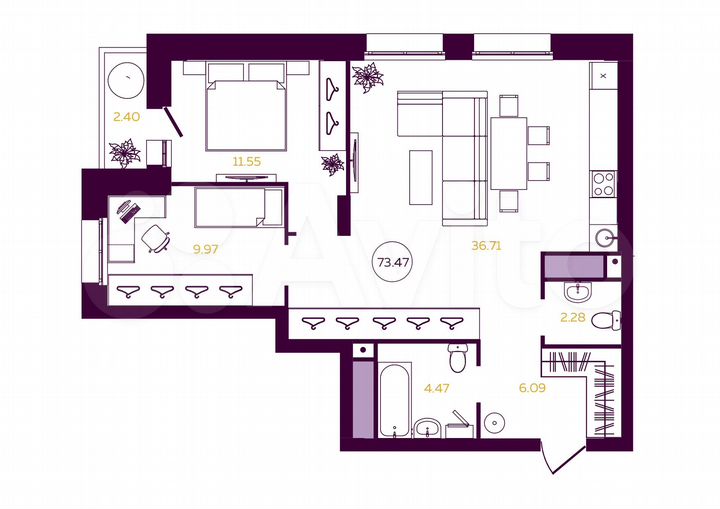 2-к. квартира, 73,5 м², 22/23 эт.