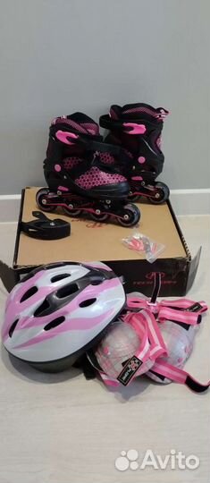 Роликовые коньки раздвижные, шлем и защита