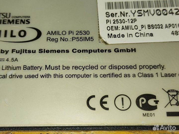 Ноутбук fujitsu siemens Amilo Pi2530 duo T7100