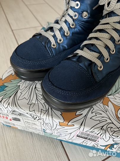 Сапоги женские зимние дутики синие