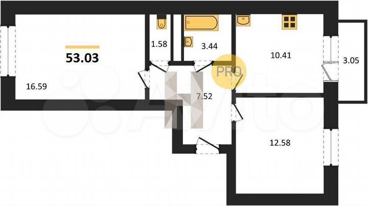 2-к. квартира, 53 м², 4/4 эт.