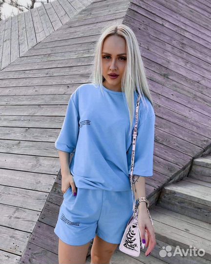 Женский костюм летний яркий футболка с шортами S M