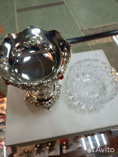 Ваза конфетница со стеклом Peroni (Италия)