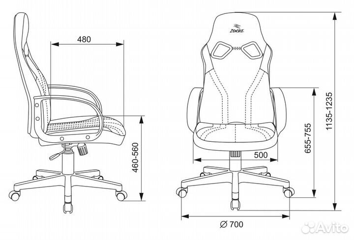 Кресло игровое Zombie Runner черный/синий ткань