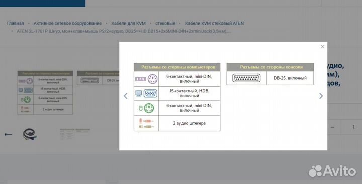 KVM кабель aten 2L-1701P 1.8 m