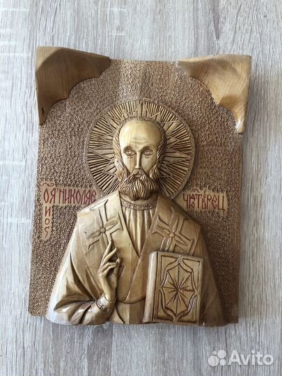 Икона резная Николай Чудотворец ручная работа
