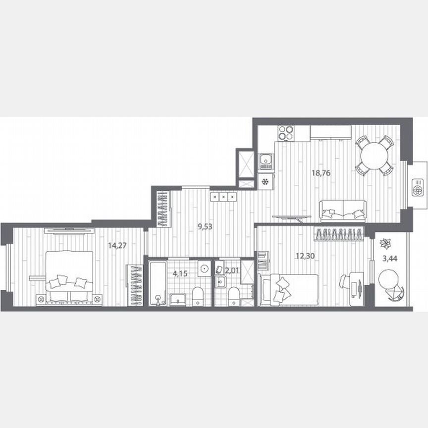 2-к. квартира, 62,7 м², 8/13 эт.