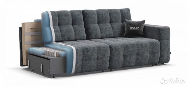 Диван boss.XO шенилл IQ серый / wood Rock